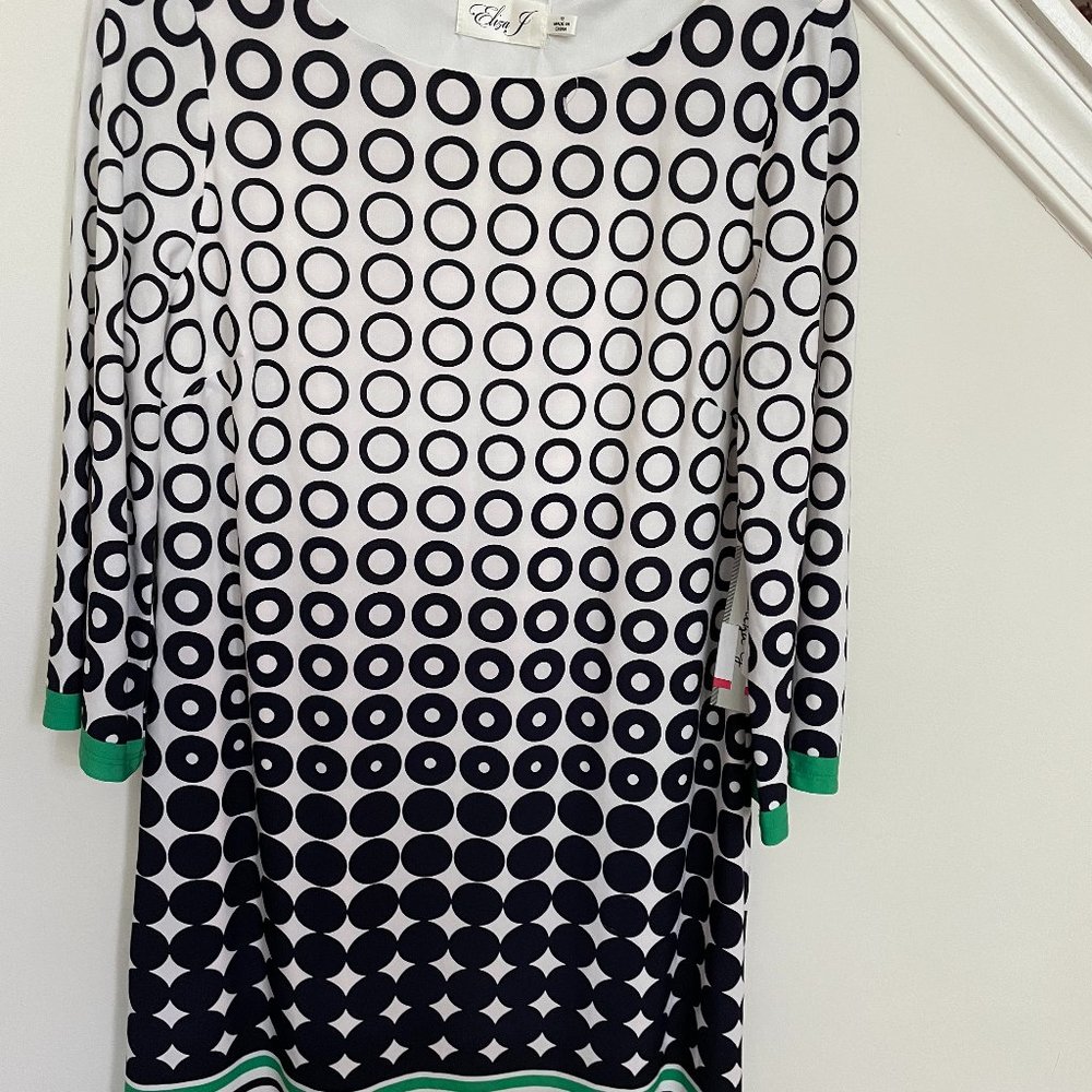 NWT Eliza J Navy Blue on White_Green Coral Stretch Tunic Dress  Sz-12  Ret $118